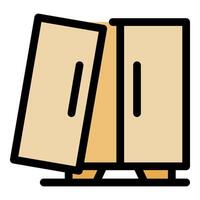 Wooden wardrobe with open door leaning and falling down vector