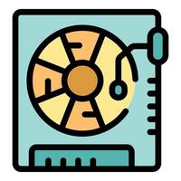 Vinyl record player playing music with colorful disc and needle vector