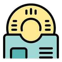 Saving files on floppy disk, retro data storage icon vector