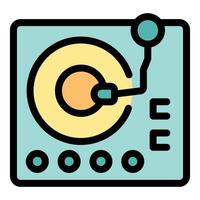 Vinyl record player playing music with buttons and tonearm vector