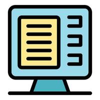 Modern computer monitor displaying text document and menu icons vector