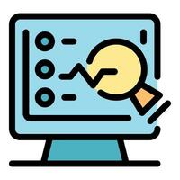 Magnifying glass exploring data trends on computer screen vector