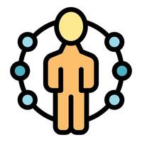 Person inside a network, representing global communication and connection vector