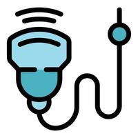 Wireless barcode scanner transmitting data, retail technology icon vector