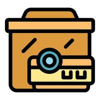 Retro audio cassette tape recorder playing music with brown case vector