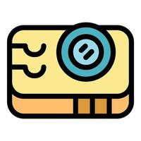 Action camera showing recording status and big lens in filled outline style vector