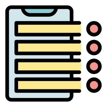 teléfono inteligente demostración un lista con cuatro artículos y cuatro puntos representando opciones vector