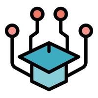 Graduation cap connecting to digital network representing online education vector
