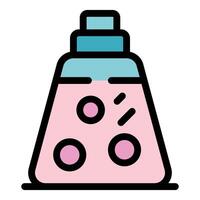 Erlenmeyer flask containing pink liquid and round particles for scientific experiment vector