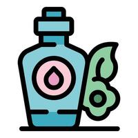 Essential oil bottle with drop symbol and leaves embracing natural essence vector