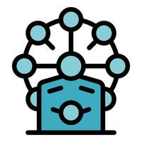 Manager managing a circular network of contacts, connecting people and sharing information vector