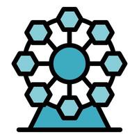 Ferris wheel rotating with hexagonal cabins at amusement park vector