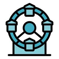 Ferris wheel rotating with cabins at amusement park vector