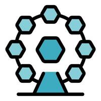 Ferris wheel with hexagonal cabins rotating in amusement park vector