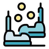 Bumper cars moving on ice rink with antennae and yellow circles vector