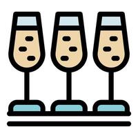 Three sparkling champagne flutes resting on a serving tray, ready for a celebration vector
