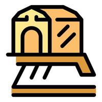 Combine harvester harvesting wheat in field icon illustration vector