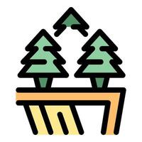 Pine trees growing on a cliff edge showing soil erosion vector
