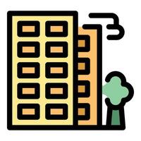 Building emitting smoke with a tree nearby, pollution concept vector