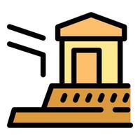 Wind blowing near small house on foundation with steps and ground, vector