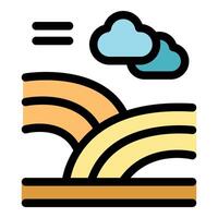Minimalist landscape with rolling hills and fluffy clouds floating in the sky vector