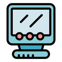 Retro desktop computer monitor displaying growing lines chart on screen vector