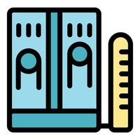 Measuring height and weight with medical scale and ruler icon vector
