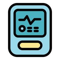 Portable medical device showing heartbeat on screen with control button vector