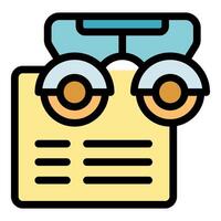 Trial frame and eye chart measuring eyesight during an eye exam vector