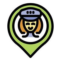 Location pin showing smiling female bus driver wearing uniform cap vector