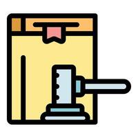 Judge hammer striking on law book, representing legal decision making vector