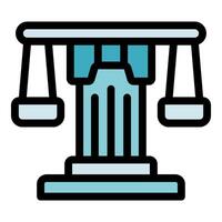 Balancing scales symbolizing justice resting on greek column, concept of law and order vector
