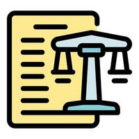 Balancing act, legal document and scales of justice ensuring fair judgment vector