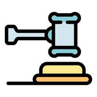 Judge hammer striking gavel on sound block for verdict vector