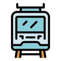 Modern tram running on rails, public transportation icon vector