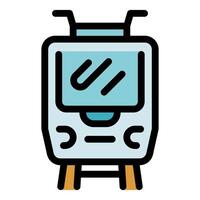 Modern tram public transportation icon moving forward on railway vector