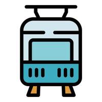 Modern tram running on rails, public transportation icon vector