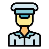 Ship captain wearing uniform and cap navigating vessel vector