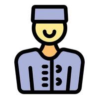 Smiling porter wearing uniform and traditional taqiyah hat vector