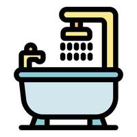 Bathtub with shower faucet and running water providing relaxation and hygiene vector