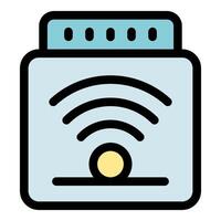 Smart home device emitting wifi signal with indicator light on vector