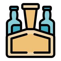 Cardboard beer carrier holding two glass bottles and a paper cup vector