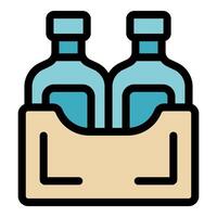 Two bottles inside cardboard box with handles for delivery or carrying vector
