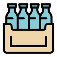 Four bottles inside cardboard box with handles for delivery or storage vector