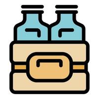 Milk bottles inside cardboard box with handle for delivery vector