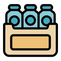 Cardboard box holding three glass bottles with blank label vector