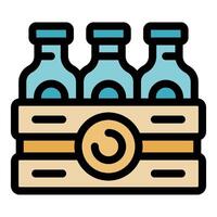 Cardboard box holding glass bottles with blue caps vector