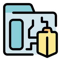 Hardware security protecting computer folder with shield icon vector