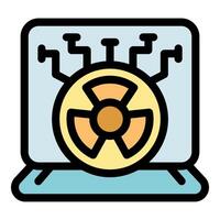 Radioactive laptop showing digital circuit and hazard symbol vector