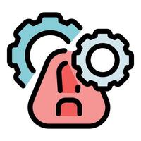 Gears rotating and showing exclamation mark inside triangle, system alert vector